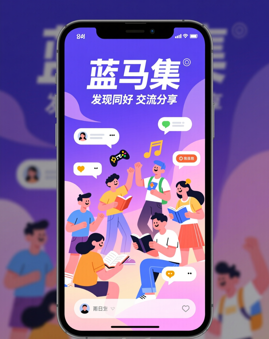 蓝马集兴趣社交平台宣传海报 - 发现同好交流分享